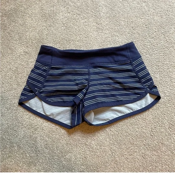 ivivva lululemon Shorts Girls Youth 8 Blue Stripe Pull On Lightweight Zip Run - Picture 1 of 13